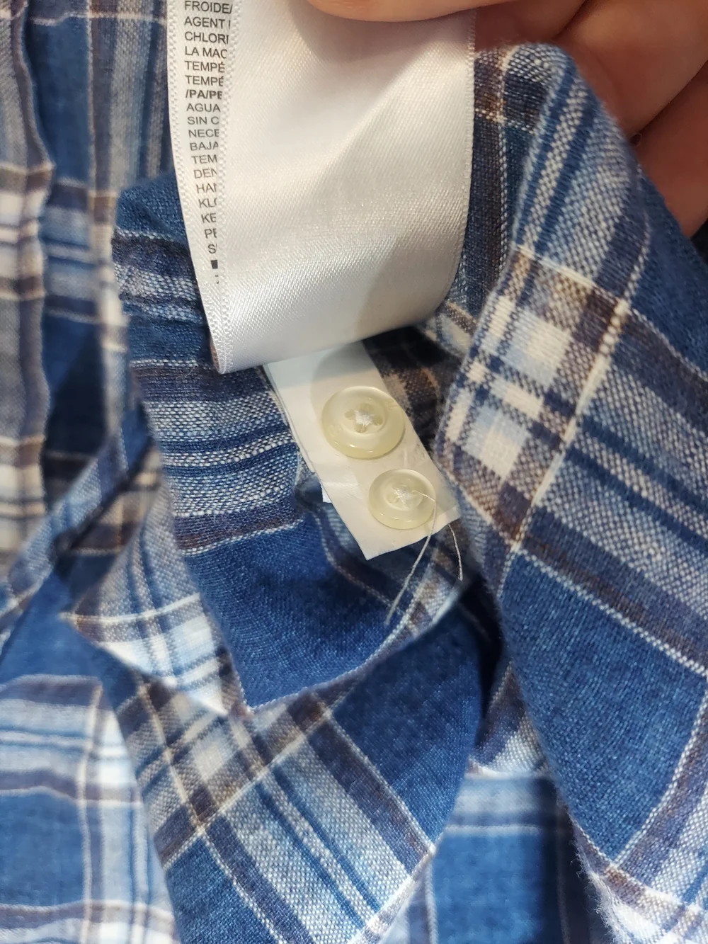 Banana Republic Linen Plaid Shirt Men L Camden Standard Fit Blue White Plaid LS